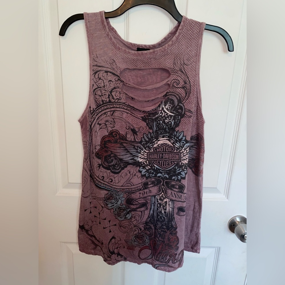 Harley-Davidson Purple Muscle Tee with Graphic Cut Out